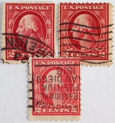 Марка 2 цента, США, Джордж Вашингтон (кармин) 1912-1919 год